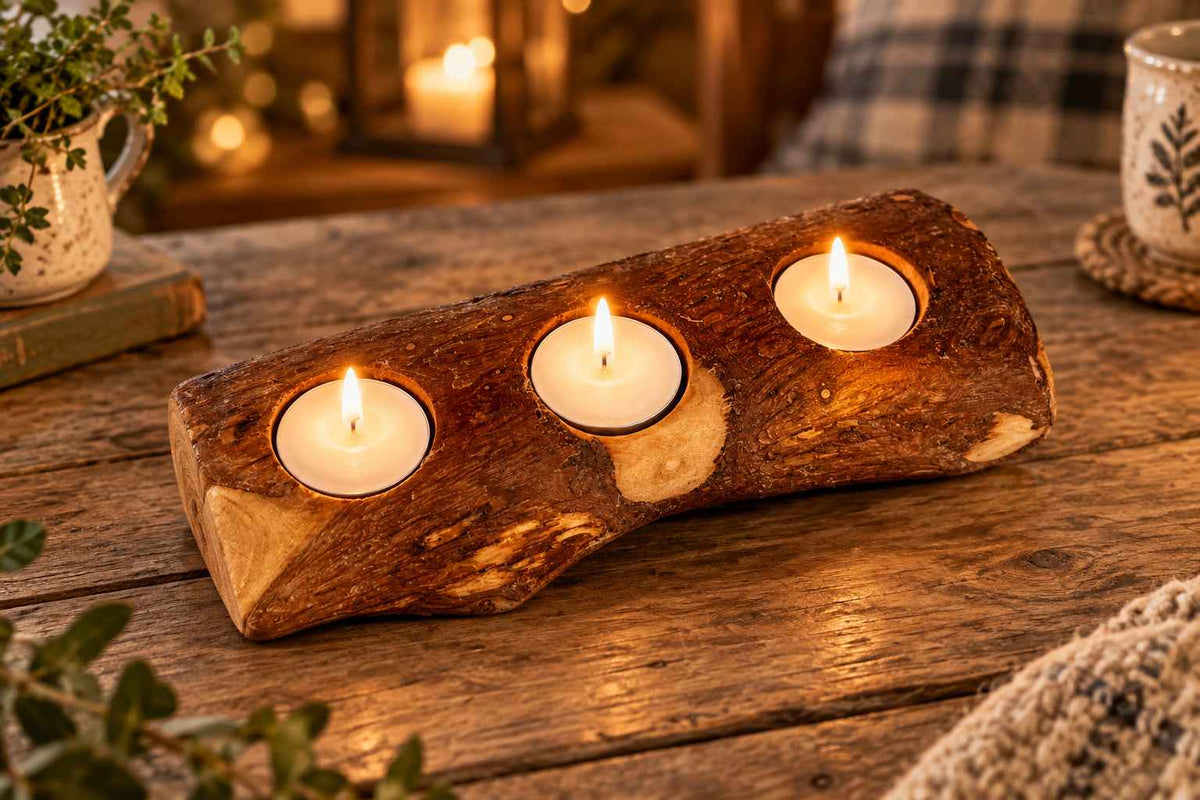 Handcrafted Olive Wood Candle Holder