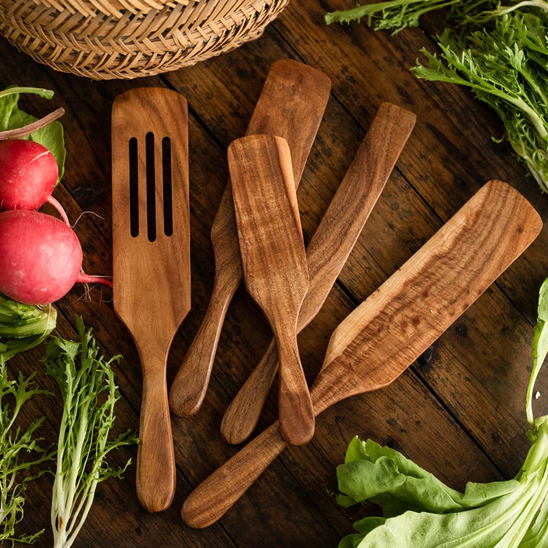 Teak Wood Kitchen Utensil Set – 5-Piece Everyday Cooking Tools