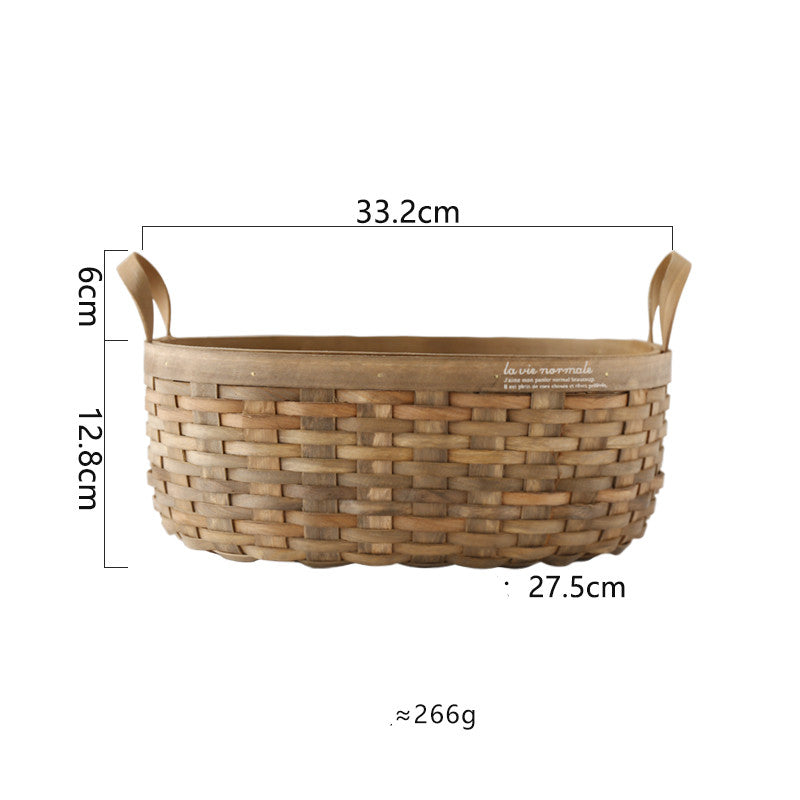 Handwoven Storage Basket with Carbonized Wood Handle