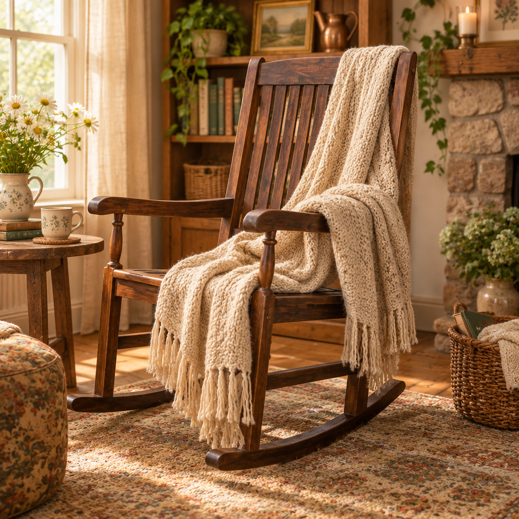 Acacia Wood Rocking Chair – Brown Oil-Stained Finish