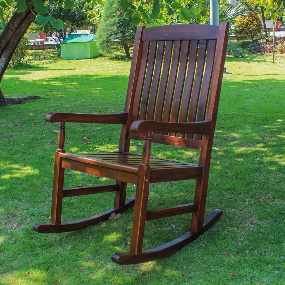 Acacia Wood Rocking Chair – Brown Oil-Stained Finish