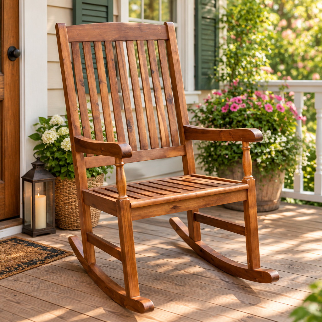 Acacia Wood Rocking Chair – Brown Oil-Stained Finish