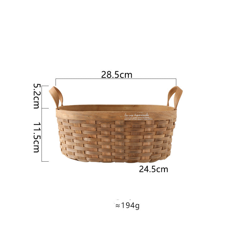 Handwoven Storage Basket with Carbonized Wood Handle