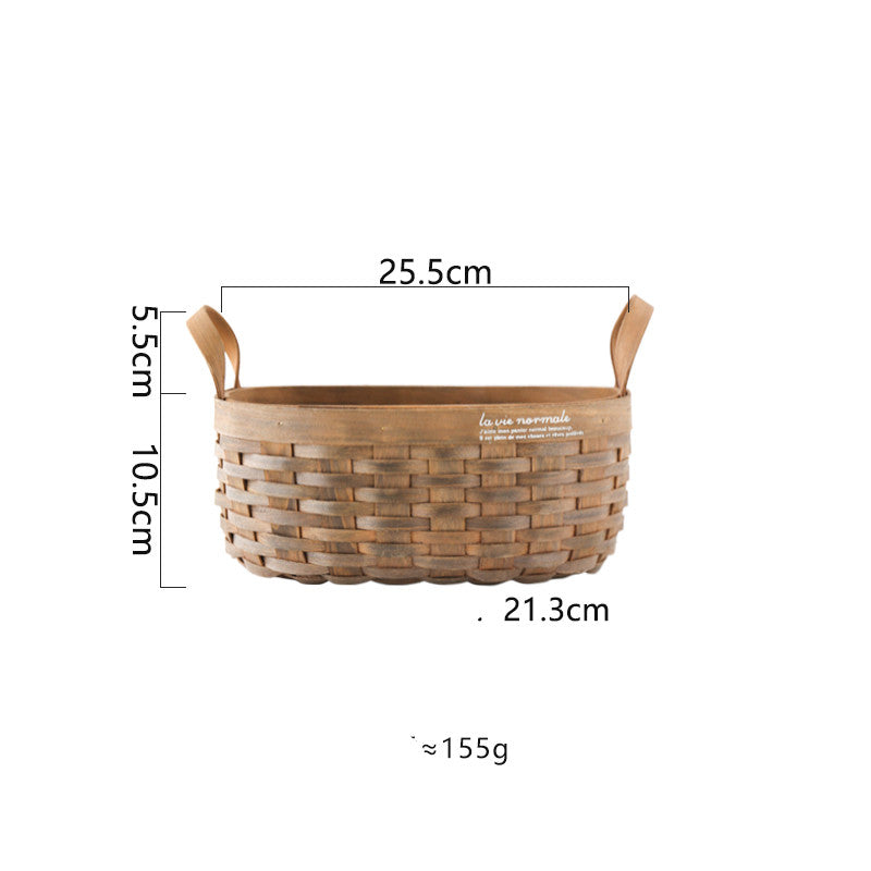 Handwoven Storage Basket with Carbonized Wood Handle