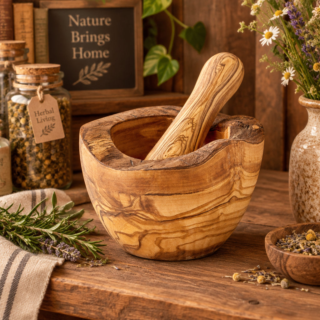 Olive Wood Mortar and Pestle – Hand-Carved Kitchen Tool