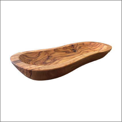 Hand-Carved Olive Wood Bowl – Wavy Serving Dish