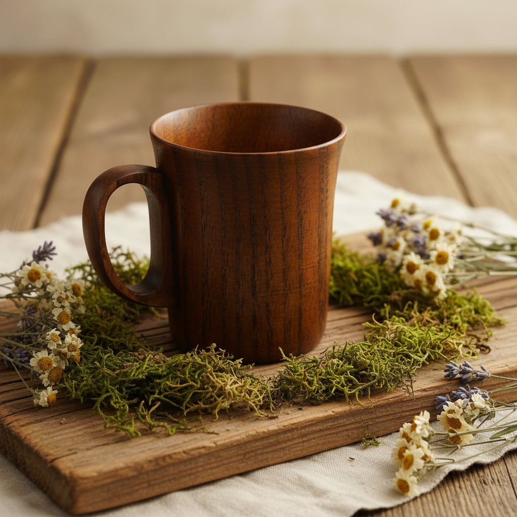Handcrafted Jujube Wood Mug with Handle – Natural Artisan Cup