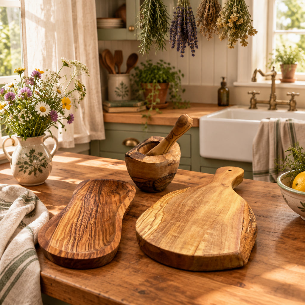 Olive Wood Kitchen Gift Set – 3 Hand-Carved Pieces